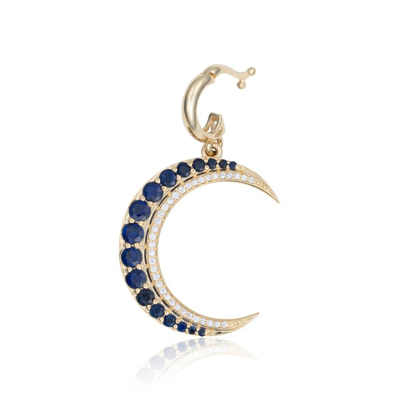 Sapphire & Diamond Crescent Moon Pendant in 14K Yellow Gold