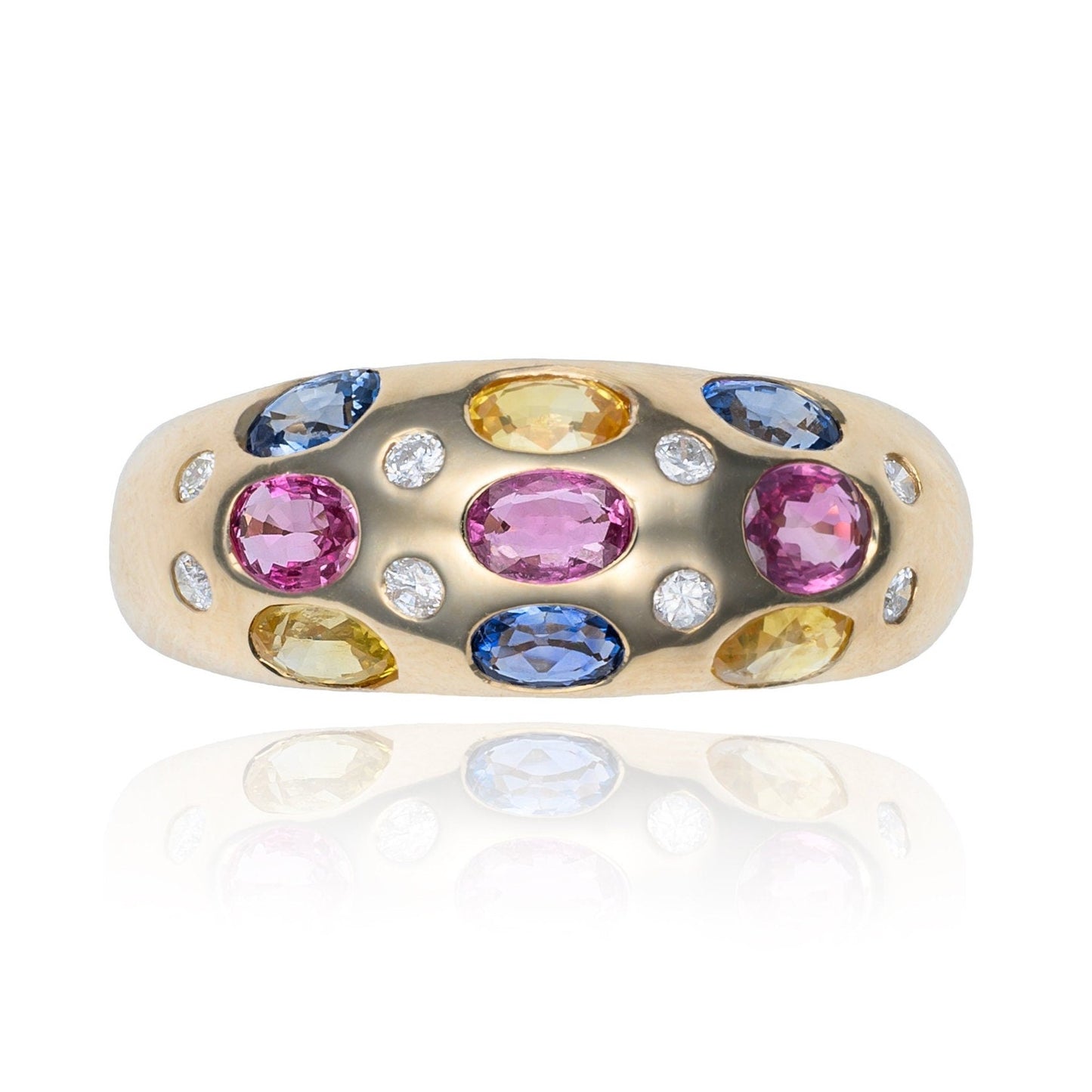 Pastel Multi Sapphire & Diamond Domed Ring in 14K Yellow Gold