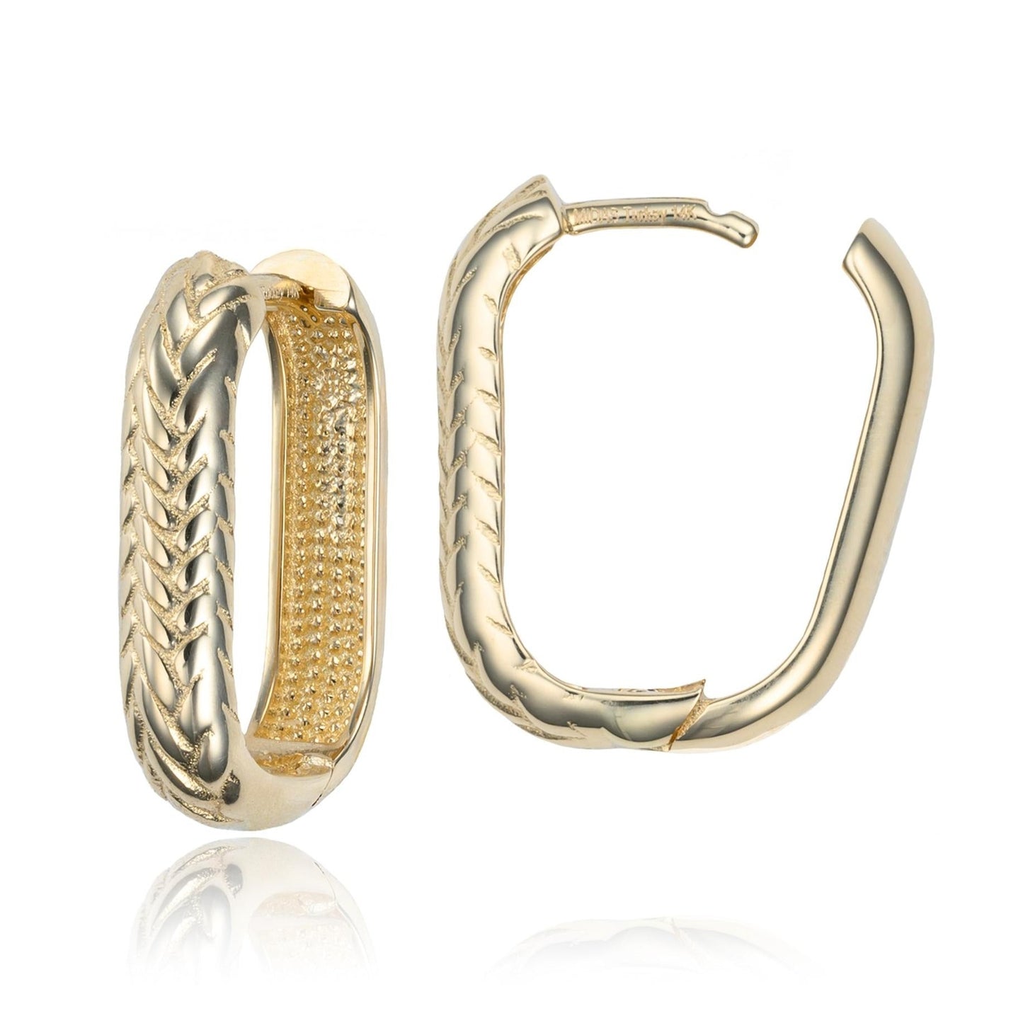 Braided Textured Rectangular Huggie Hoops in 14K Yellow Gold