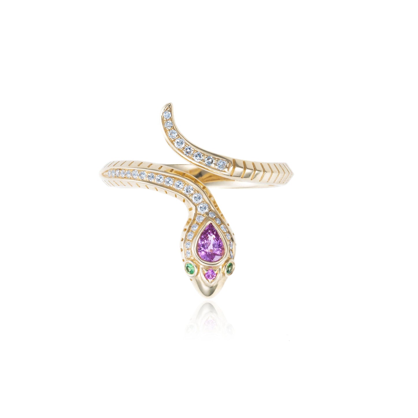 Pink Sapphire & Diamond Serpent Ring Serpent Ring in 14K Yellow Gold