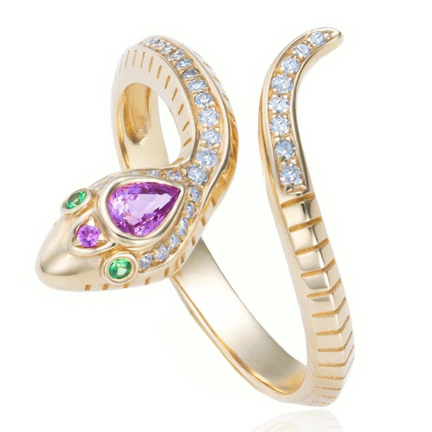 Pink Sapphire & Diamond Serpent Ring Serpent Ring in 14K Yellow Gold