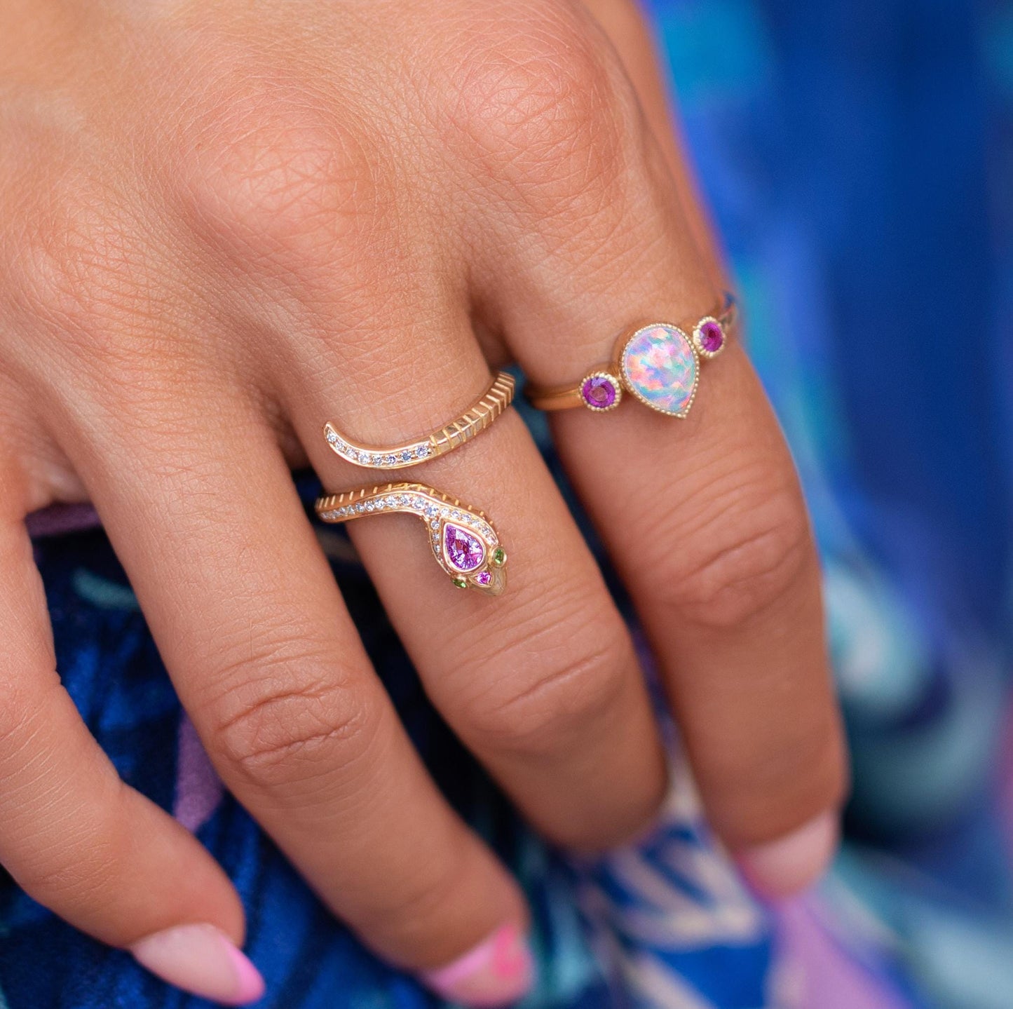 Pink Sapphire & Diamond Serpent Ring Serpent Ring in 14K Yellow Gold