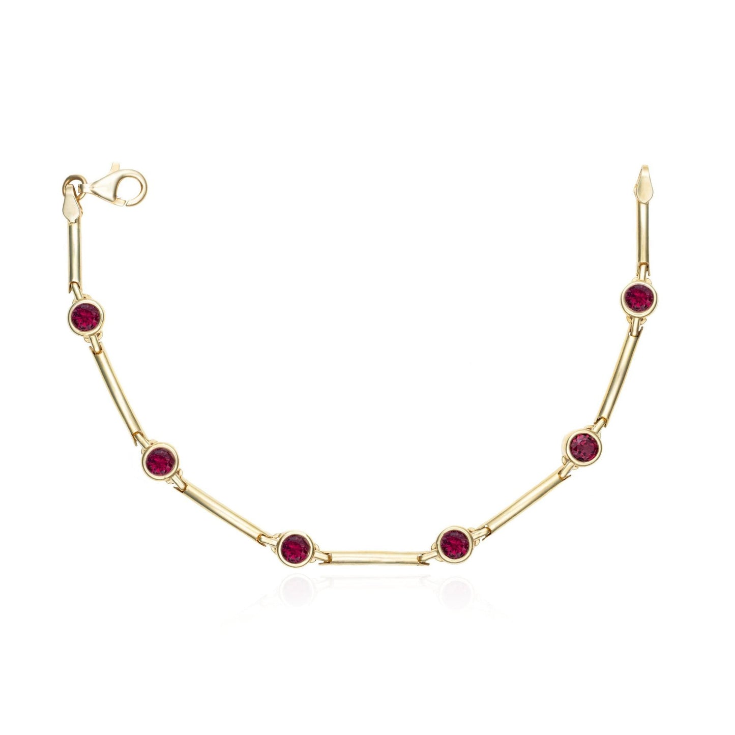 Rhodolite Garnet Bezel Set Heavy Station Bracelet in 14K Yellow Gold