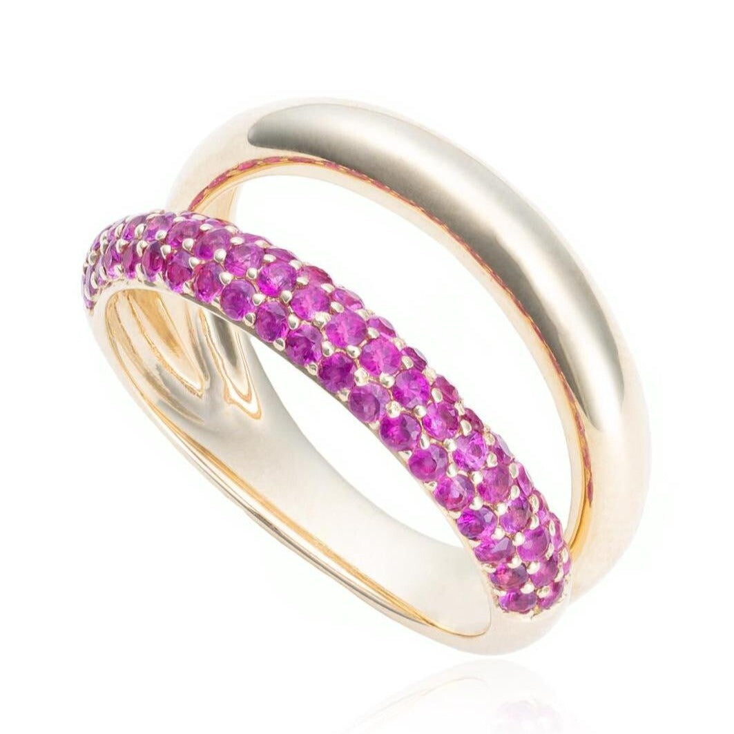 Double Band Pavé Ruby Ring in 14K Yellow Gold