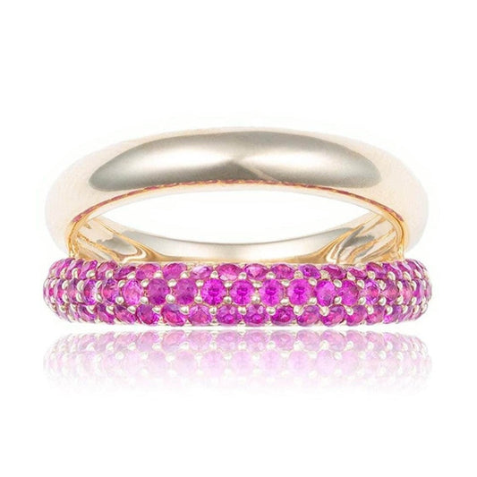 Double Band Pavé Ruby Ring in 14K Yellow Gold