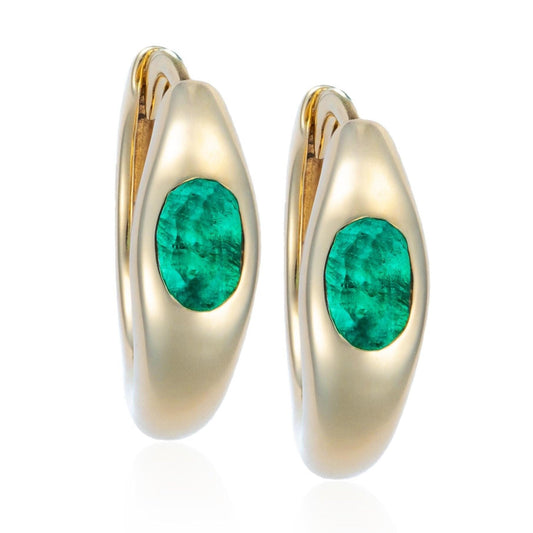 Emerald Huggie Hoops in 14K Yellow Gold