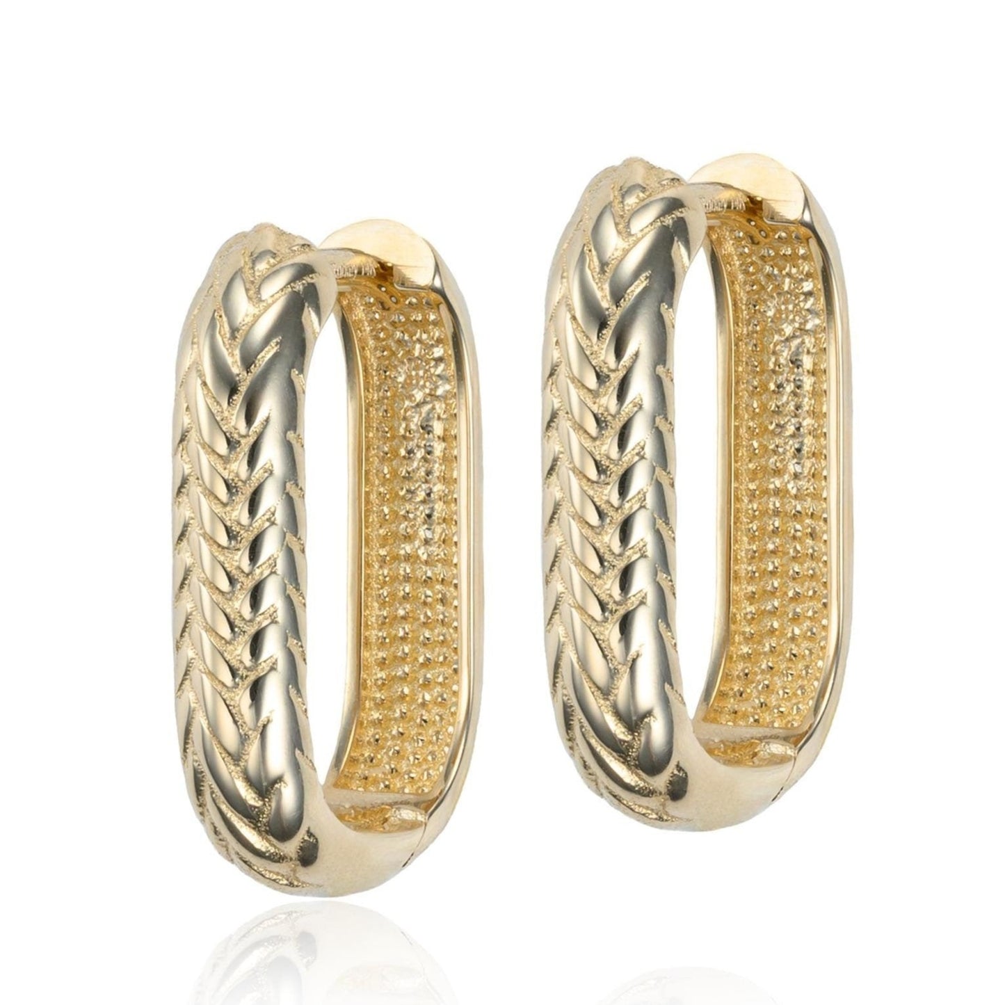 Braided Textured Rectangular Huggie Hoops in 14K Yellow Gold