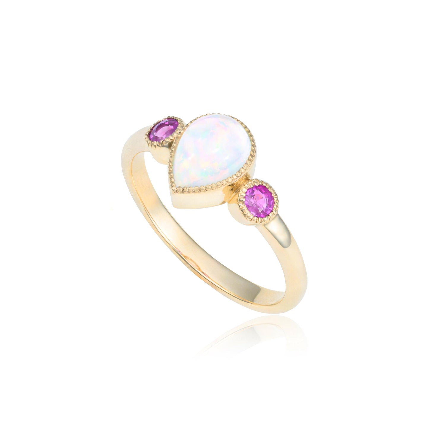 Opal & Pink Sapphire Milgrain Ring in 14K Yellow Gold