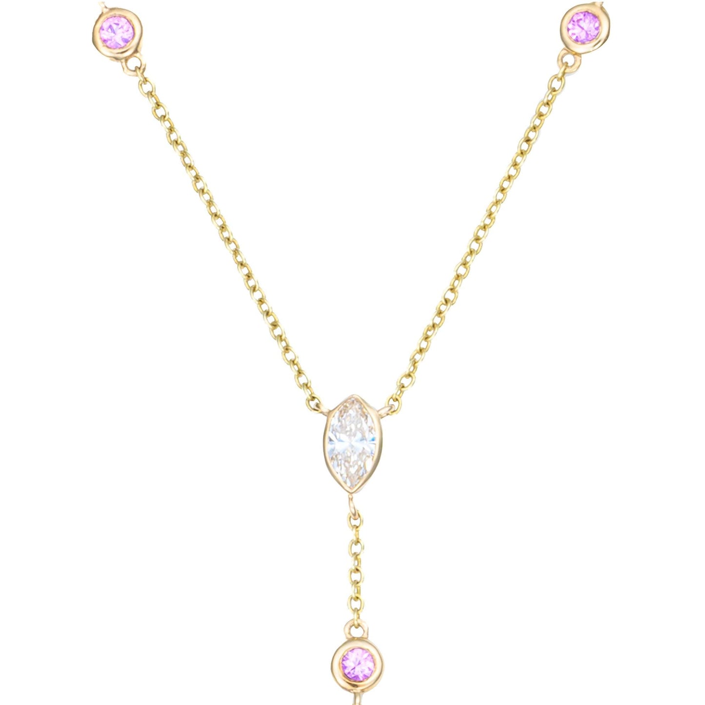 Diamond & Pink Sapphire Lariat Necklace in 14K Yellow Gold