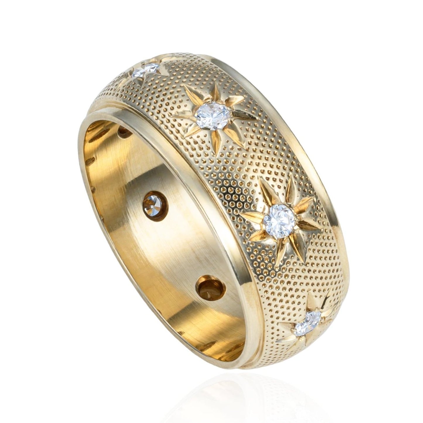 Gypsy Star Set Diamond Textured Eternity Band in 14K Yellow Gold