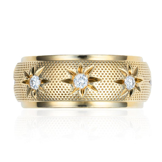 Gypsy Star Set Diamond Textured Eternity Band in 14K Yellow Gold