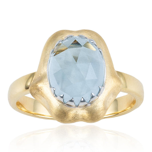 Rose Cut Aquamarine Shark Bite Ring in 14K Yellow Gold