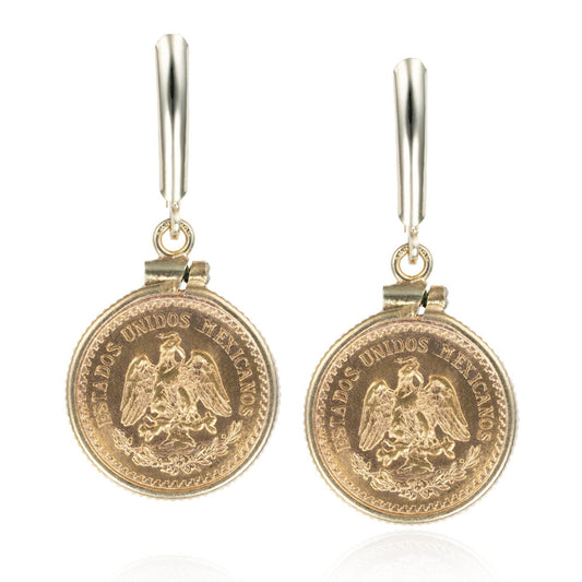 1945 Mexican Dos Y Medio Coin Earrings in 22K/14K Gold