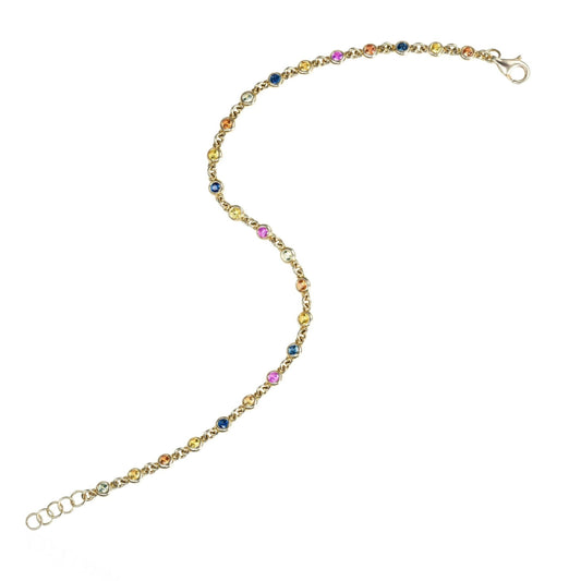 Rainbow Sapphire Bezel Dainty Bracelet in 14K Yellow Gold