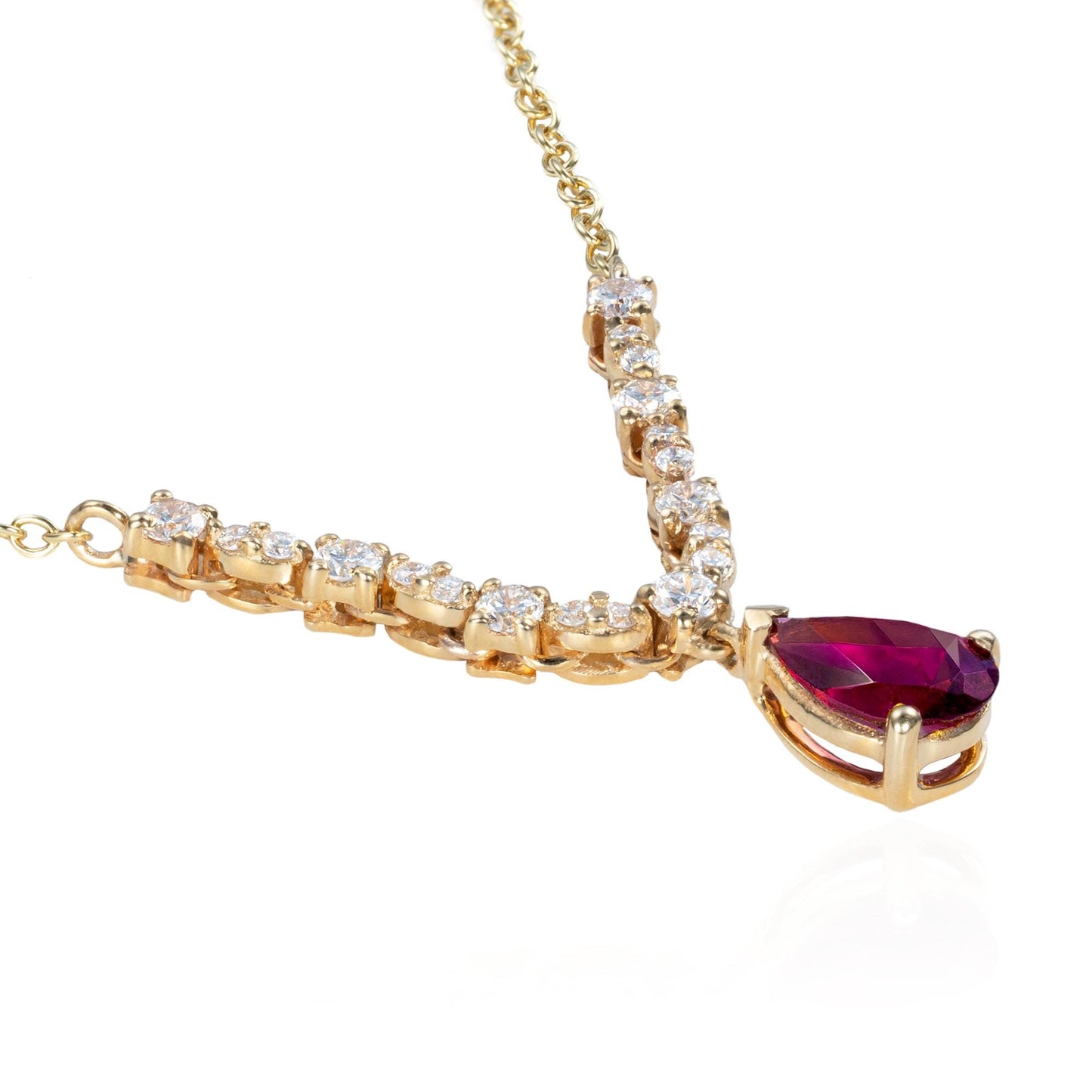 Dainty Pink Tourmaline & Diamond Necklace in 14K Yellow Gold