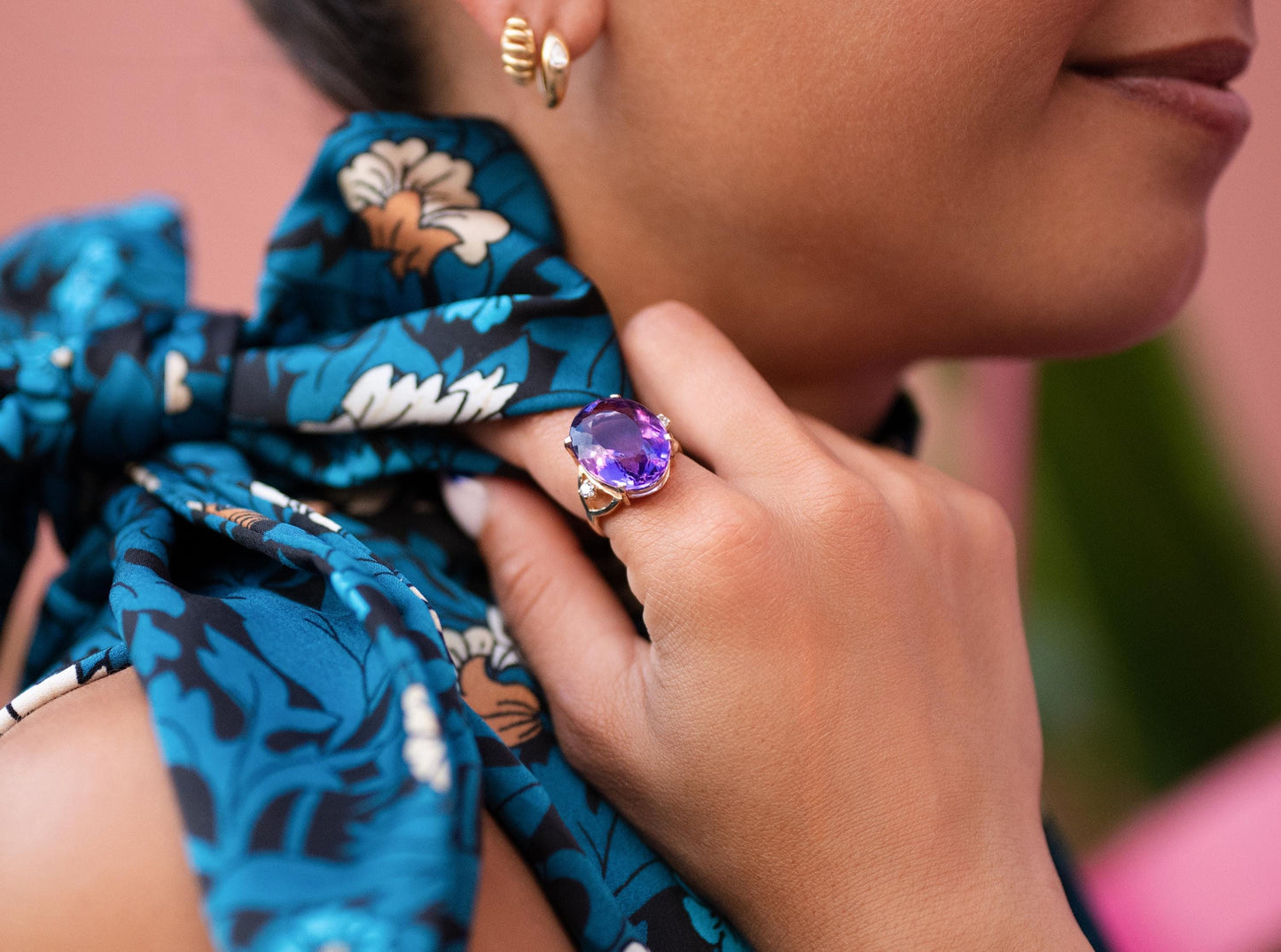 Amethyst & Diamond Cocktail Ring in 14K Gold