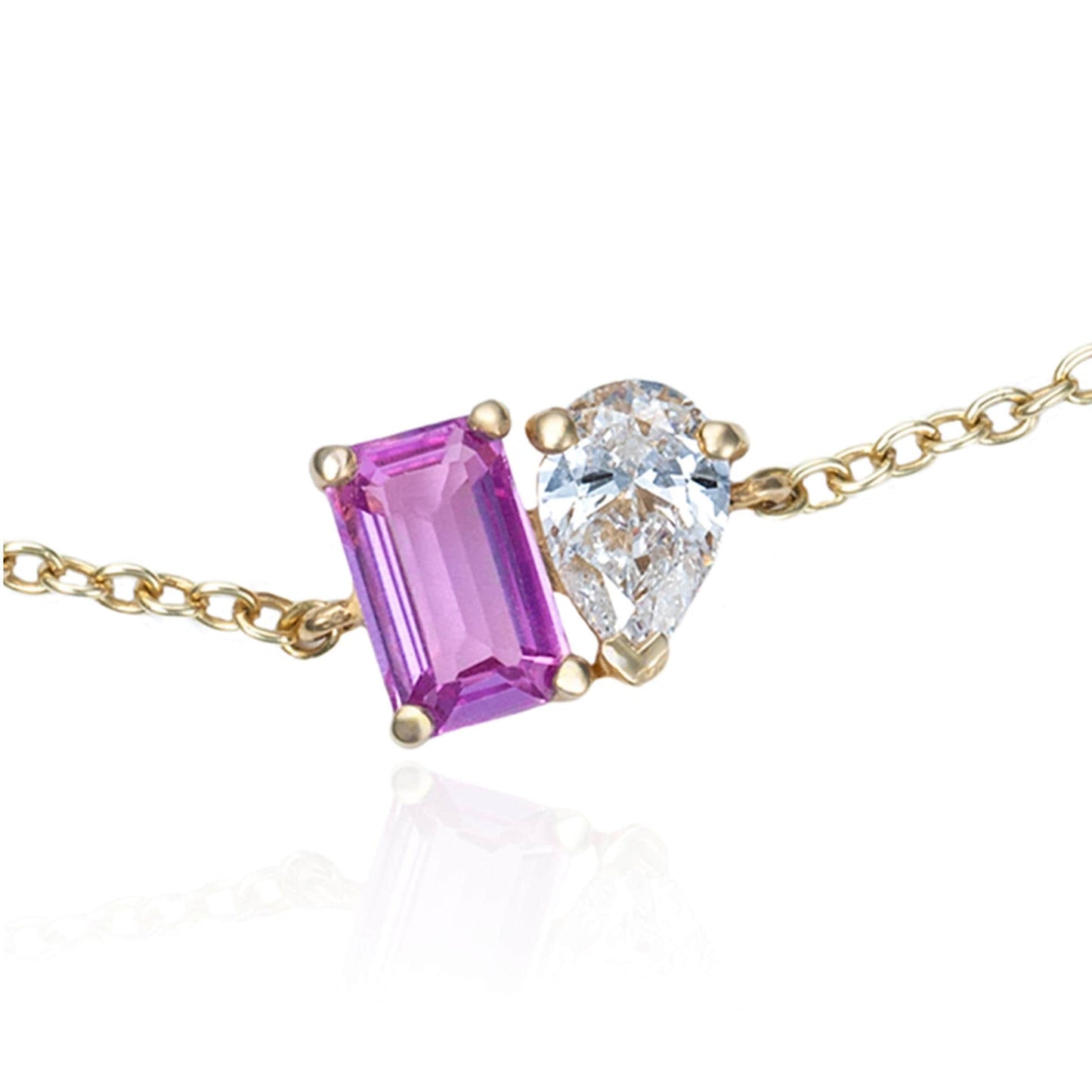 Toi et Moi Diamond & Pink Sapphire Sapphire Bracelet in 14K Yellow Gold