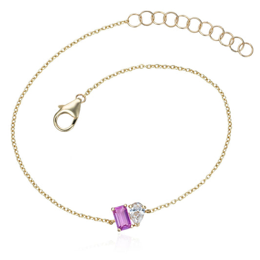 Toi et Moi Diamond & Pink Sapphire Sapphire Bracelet in 14K Yellow Gold