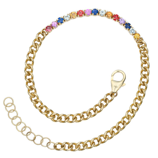 Rainbow Sapphire Curb Bracelet in 14K Yellow Gold