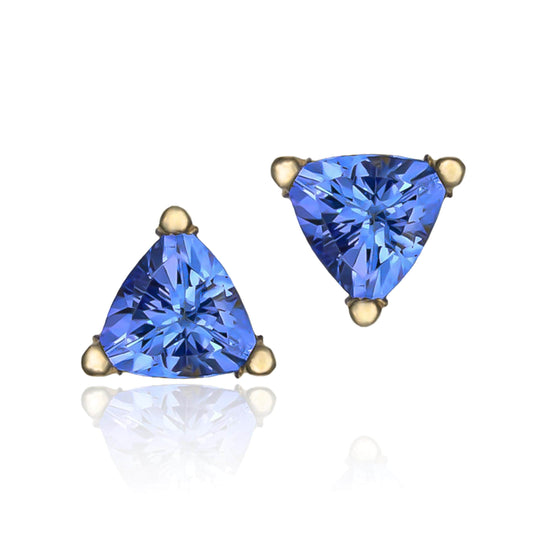 Trillion Tanzanite Stud Earrings in 14K Yellow Gold