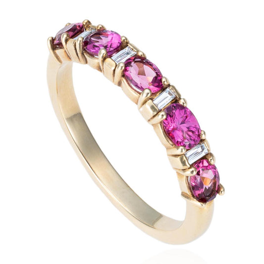 Pink Tourmaline & Diamond Stackable Band in 14K Yellow Gold