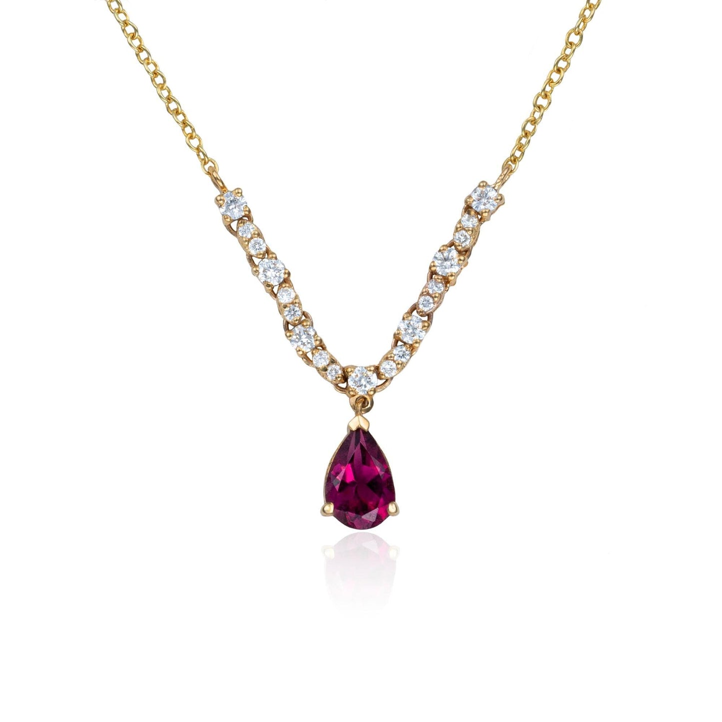 Dainty Pink Tourmaline & Diamond Necklace in 14K Yellow Gold