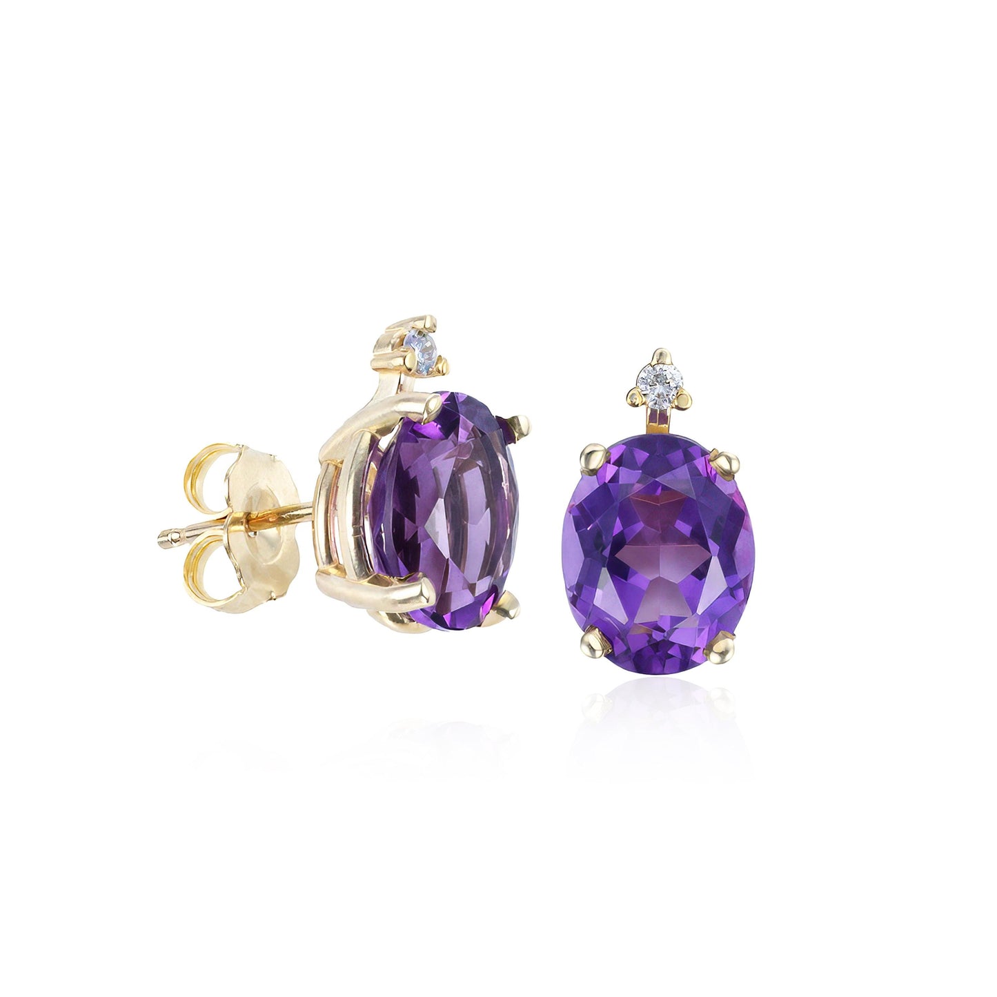 Amethyst with Diamond Accents Stud Earrings in 14K Yellow Gold