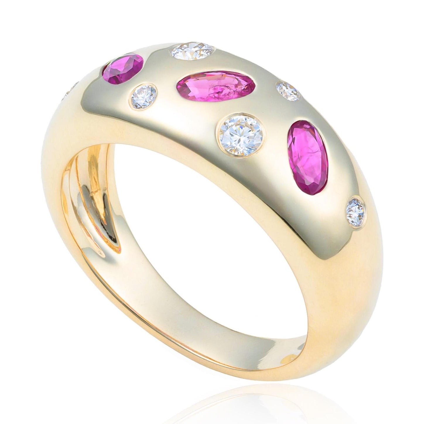 Ruby & Diamond Scattered Domed Ring in 14K Yellow Gold