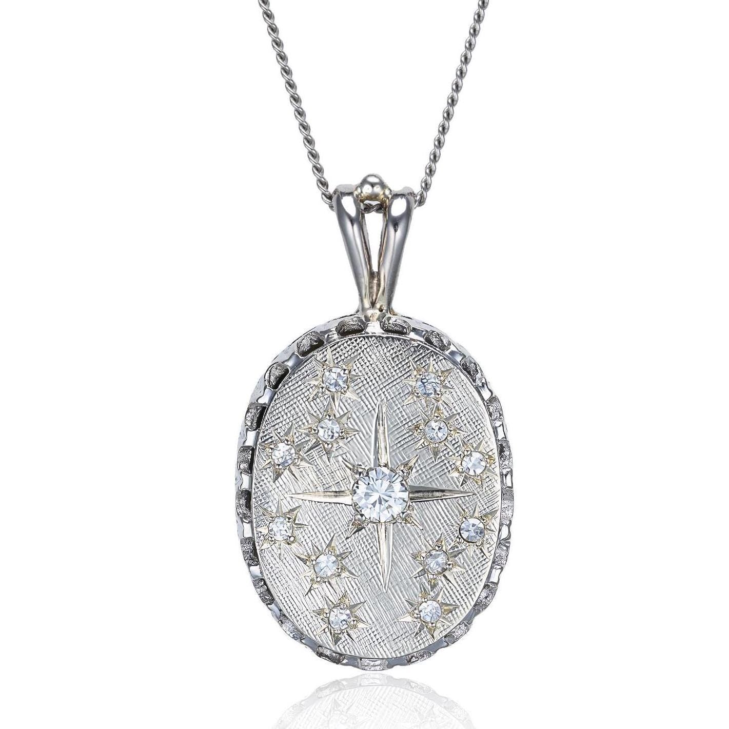 Art Deco Star-set Diamond Pendant in Heavy 14K White Gold