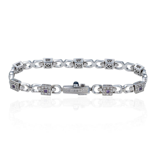 Charriol Amethyst & Diamond Link Bracelet in 18K White Gold