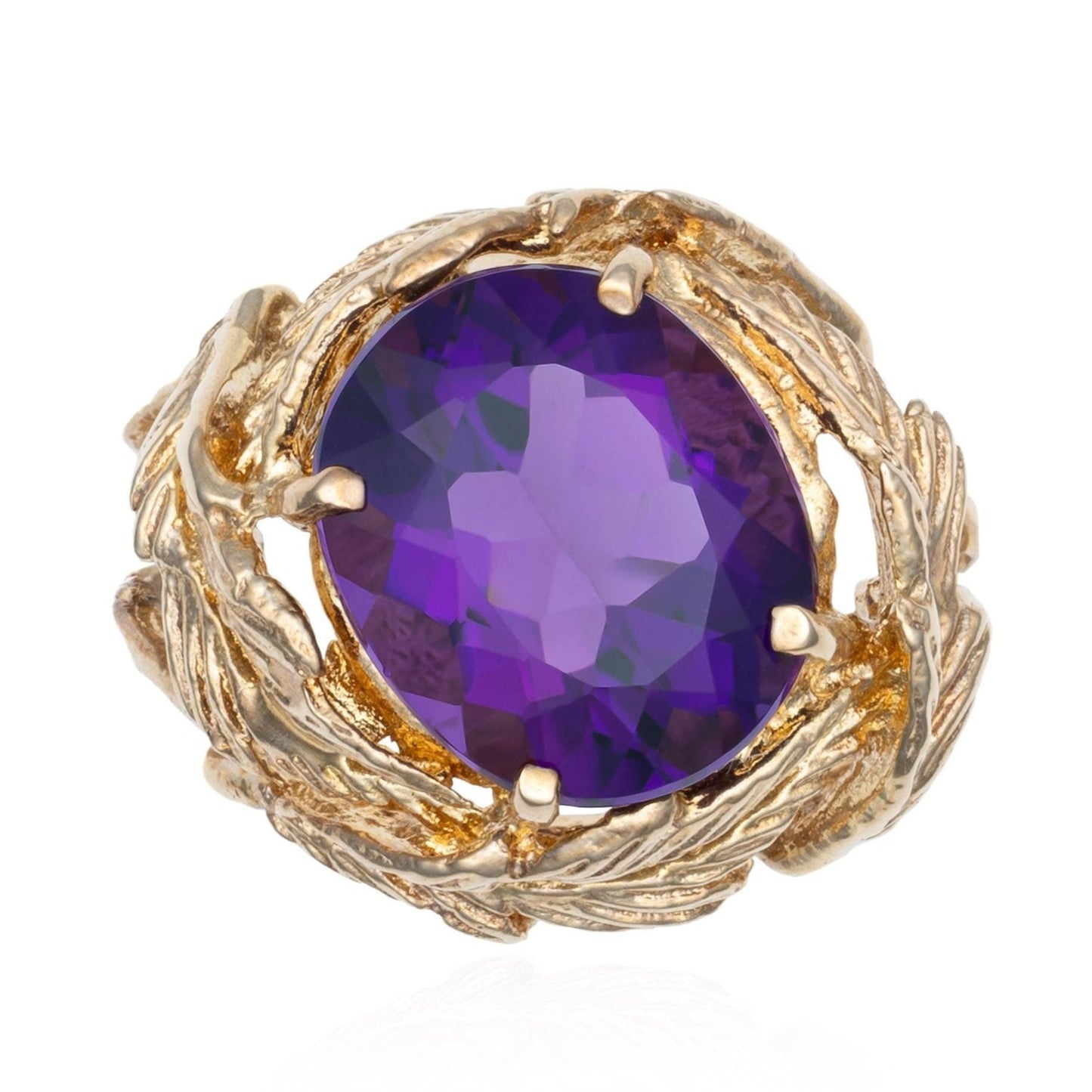 Leafy Amethyst Cocktail Ring in 10K Yellow Gold