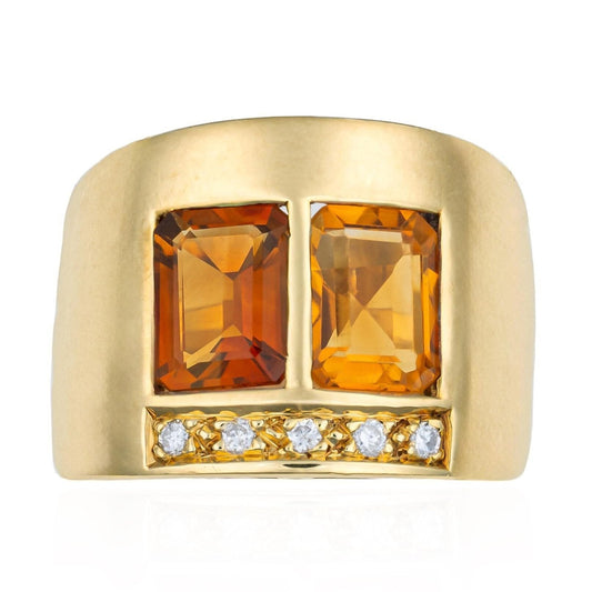 Wide Band Citrine & Diamond Ring in 18K Yellow Gold