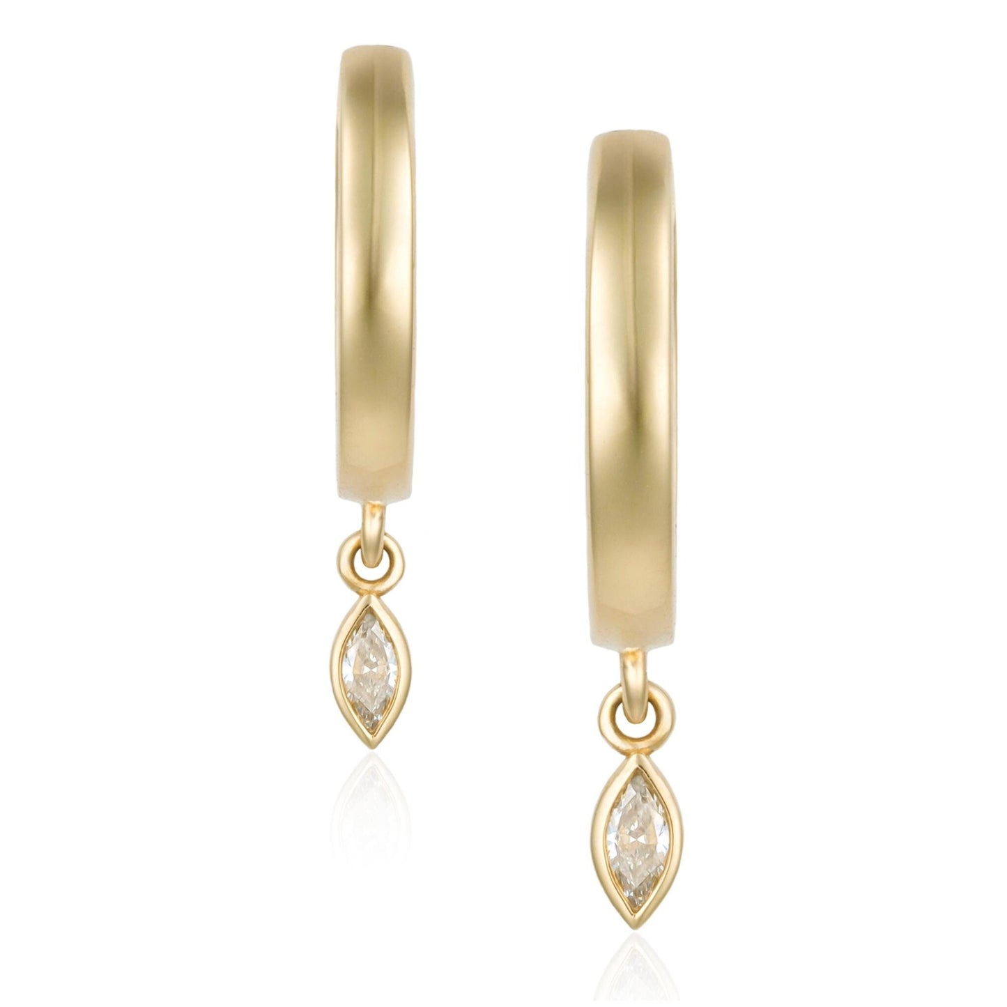 Diamond Marquise Dangle Huggie Hoop Earrings in 14K Yellow Gold