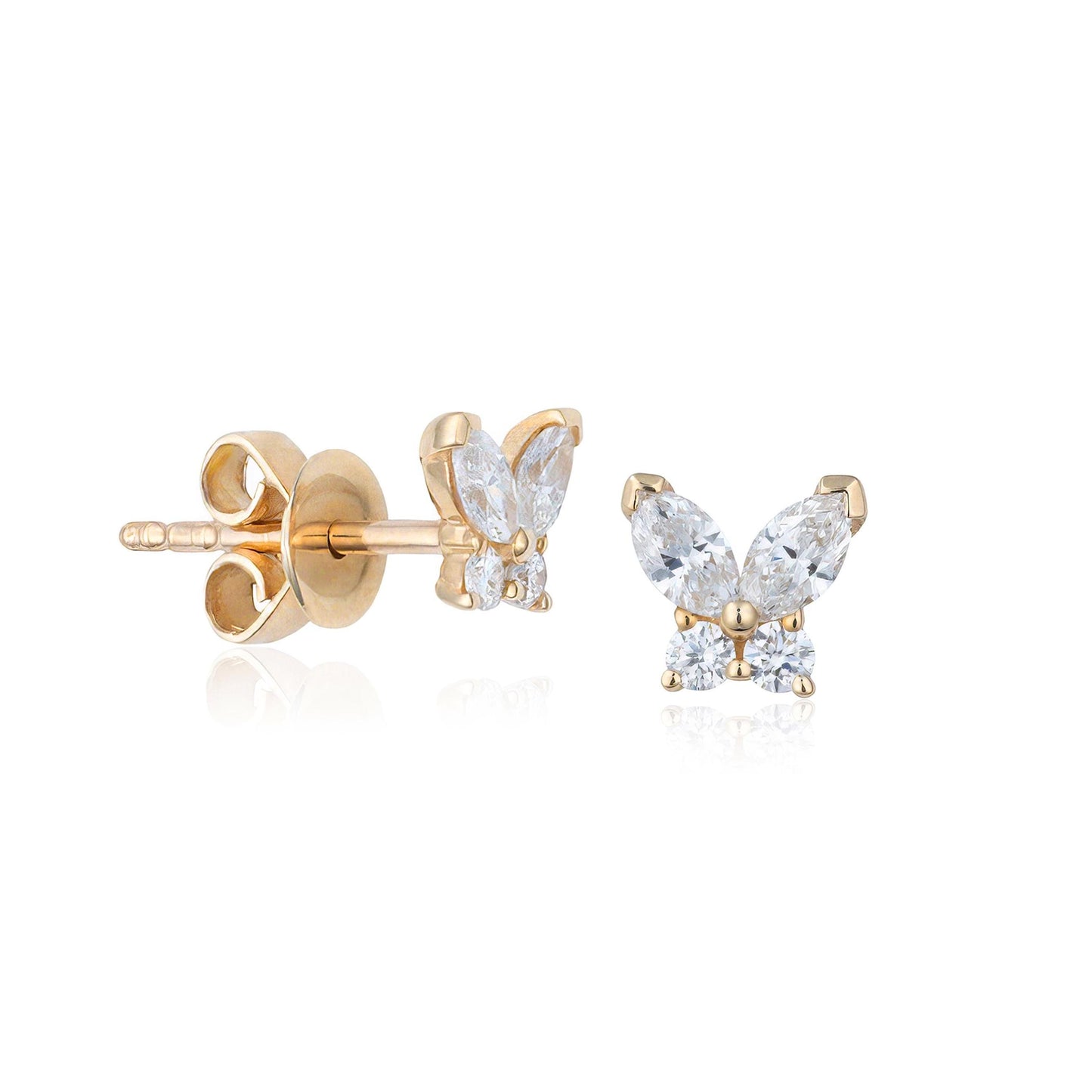 Diamond Butterfly Studs in 14K Yellow Gold