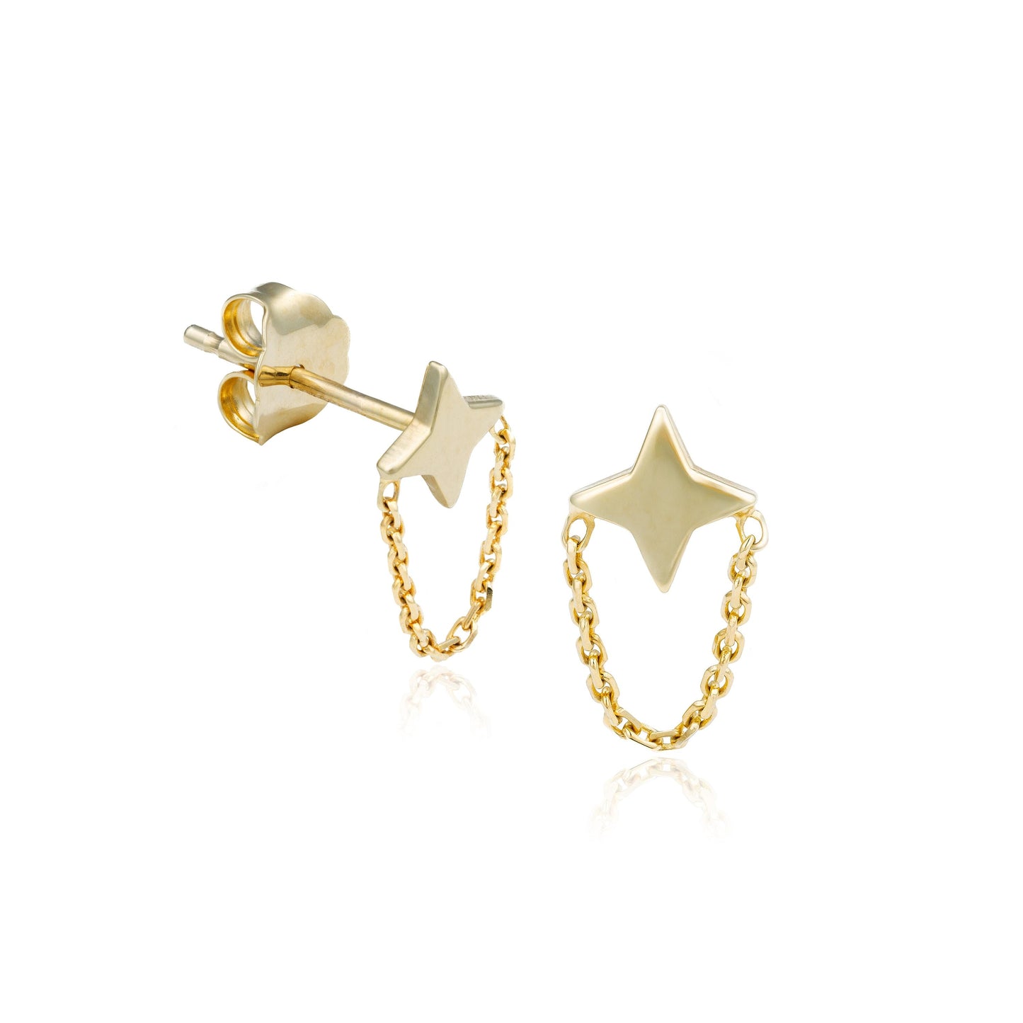 North Star Chain Earrings in 14K Yellow Gold