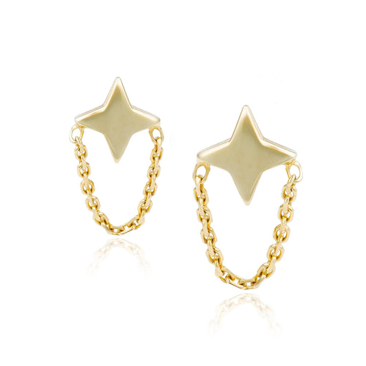 North Star Chain Earrings in 14K Yellow Gold