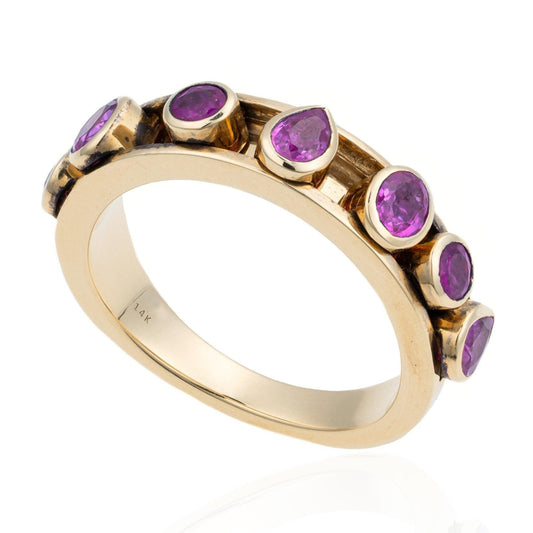 Pink Sapphire Bezel Slider Ring in 14K Yellow Gold