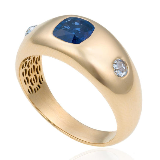 Sapphire & Diamond Chunky Domed Band in 18K Yellow Gold