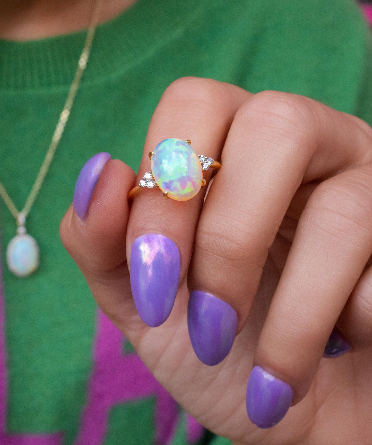 Opal & Diamond Ring in 14K Yellow Gold