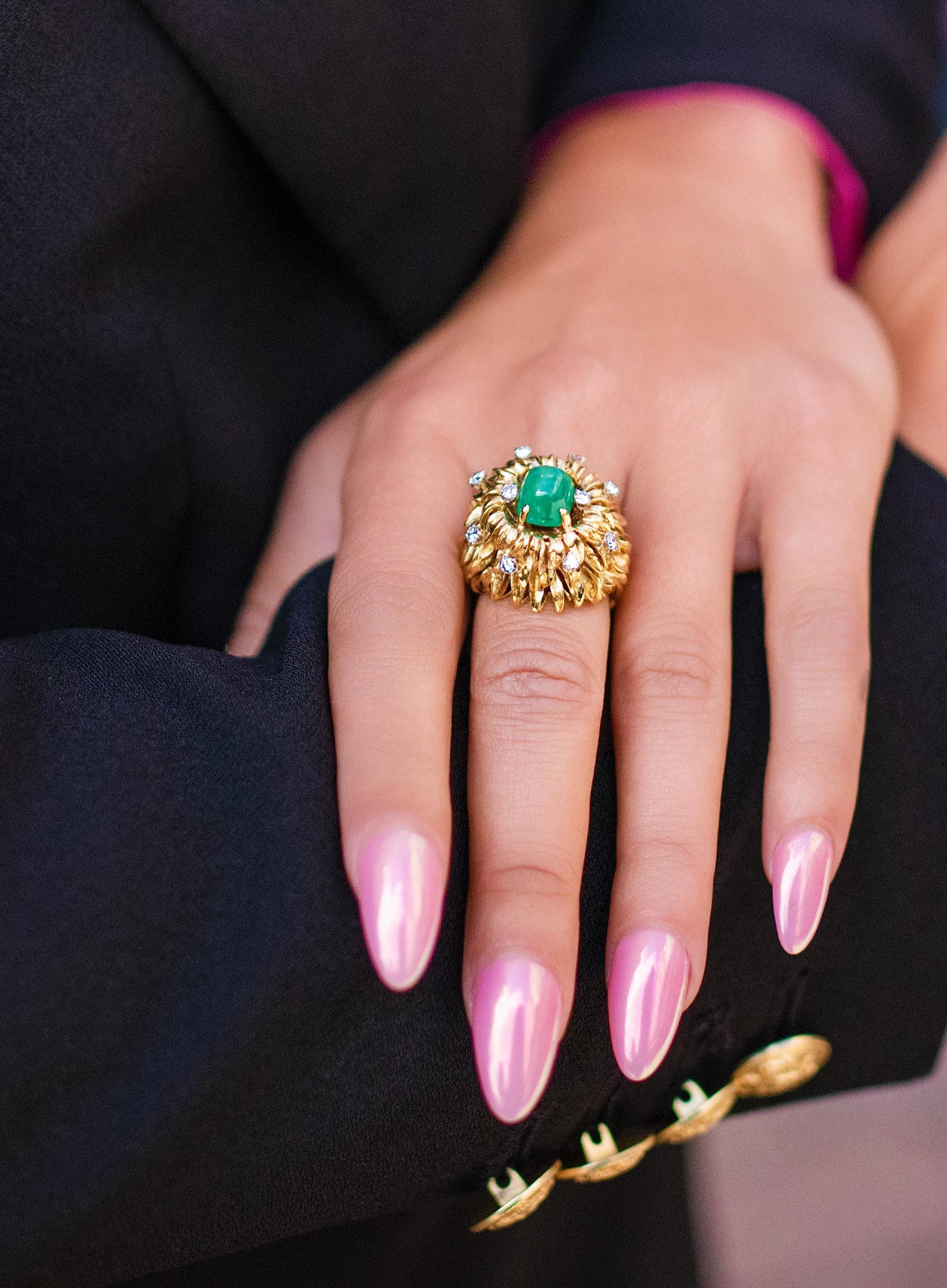 Vintage Emerald & Diamond Cocktail Ring in Heavy 18K Gold