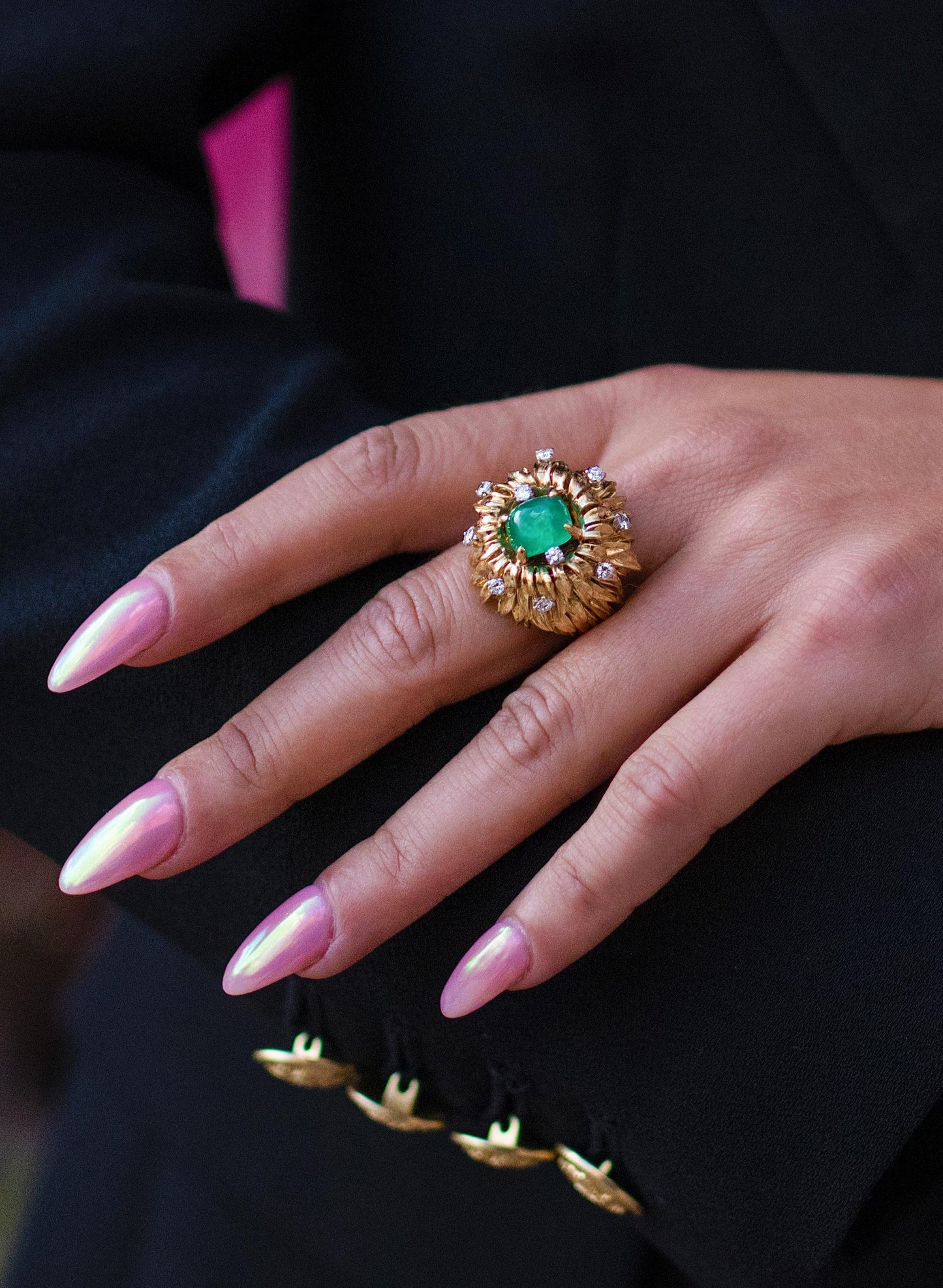 Vintage Emerald & Diamond Cocktail Ring in Heavy 18K Gold