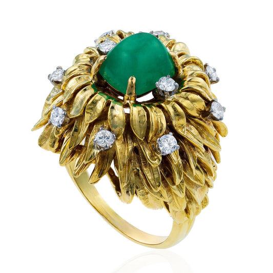 Vintage Emerald & Diamond Cocktail Ring in Heavy 18K Gold