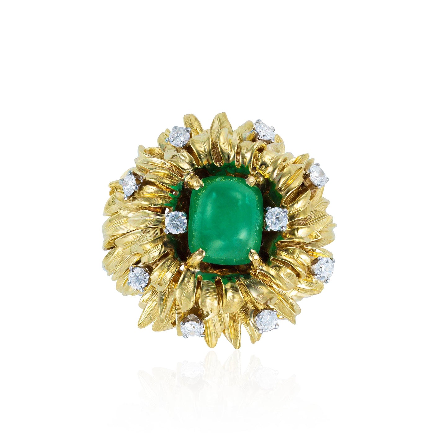 Vintage Emerald & Diamond Cocktail Ring in Heavy 18K Gold