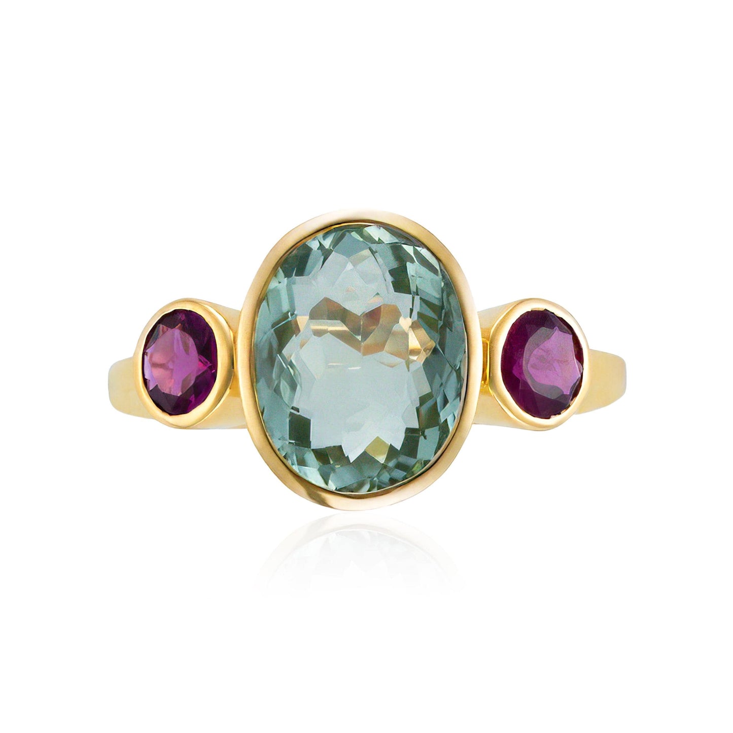 Green & Pink Tourmaline Bezel Ring in 18K Yellow Gold