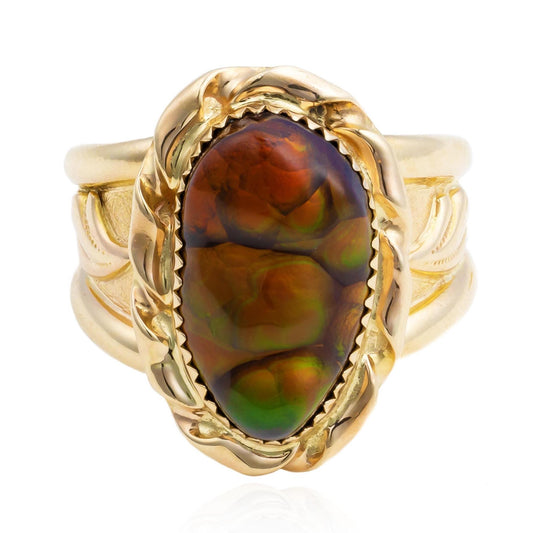 Artisan Crafted Arizona Fire Agate Statement Ring in 14K Yellow Gold