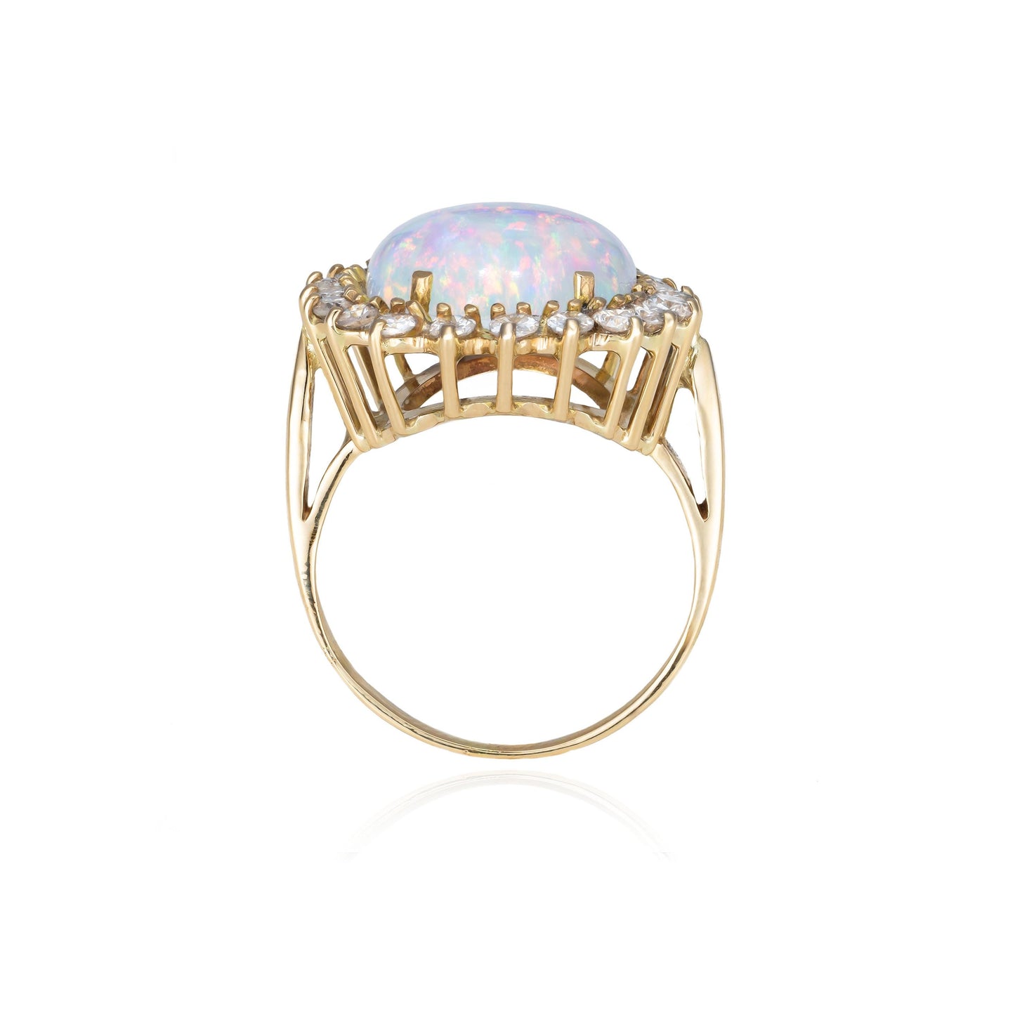 Opal & Diamond Halo Cocktail Ring in 14K Yellow Gold