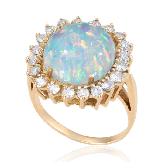 Opal & Diamond Halo Cocktail Ring in 14K Yellow Gold