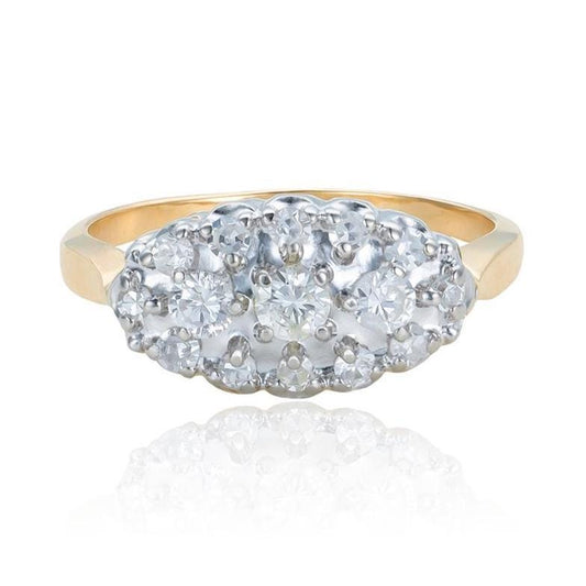 Diamond East West Cluster Ring in Two Tone 14K Gold