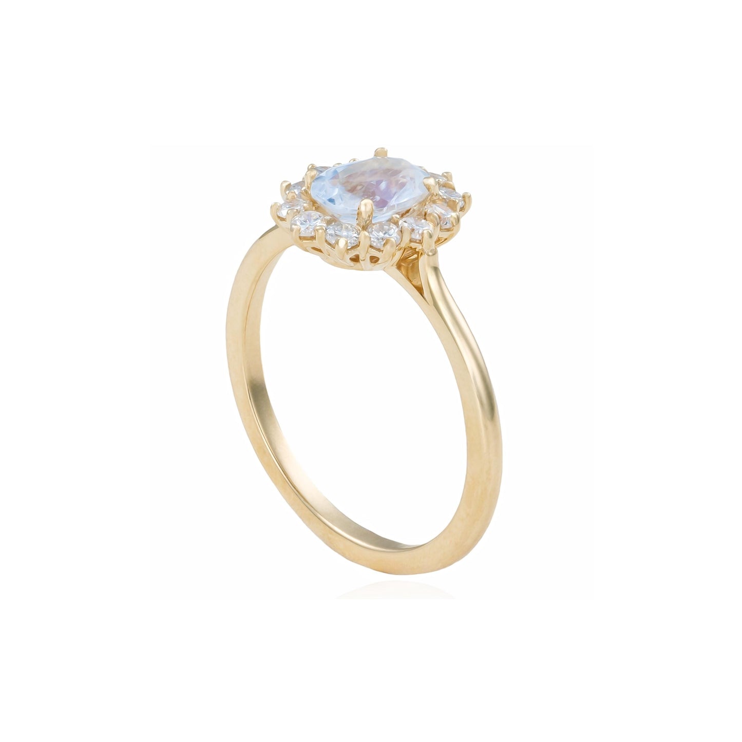 Moonstone & Diamond Halo Ring in 14K Yellow Gold