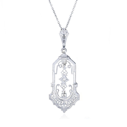 Art Deco Filigree Pendant in 10K White Gold